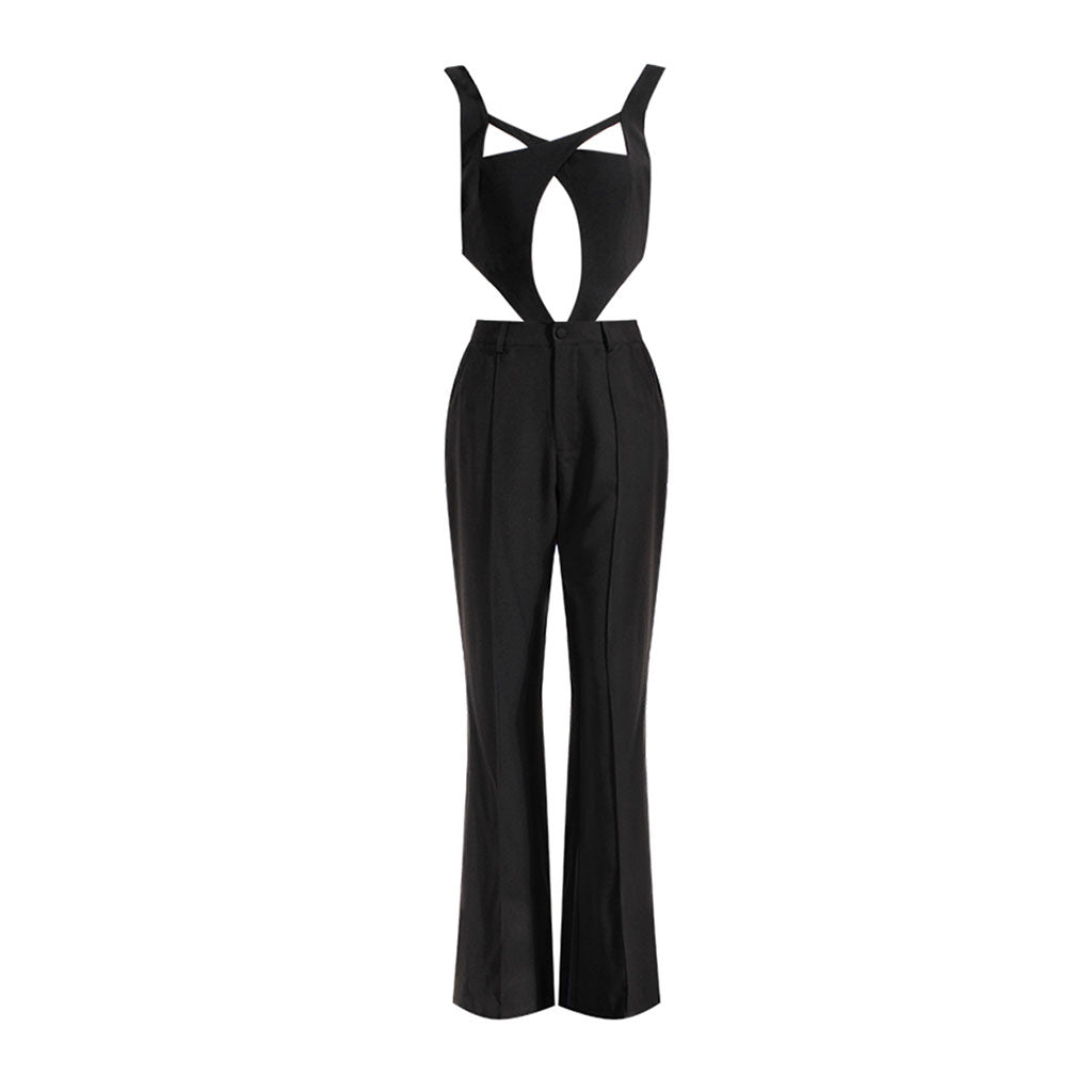 Sexy Cut Out Suspender Strap Sleeveless Detachable Bootcut Jumpsuit