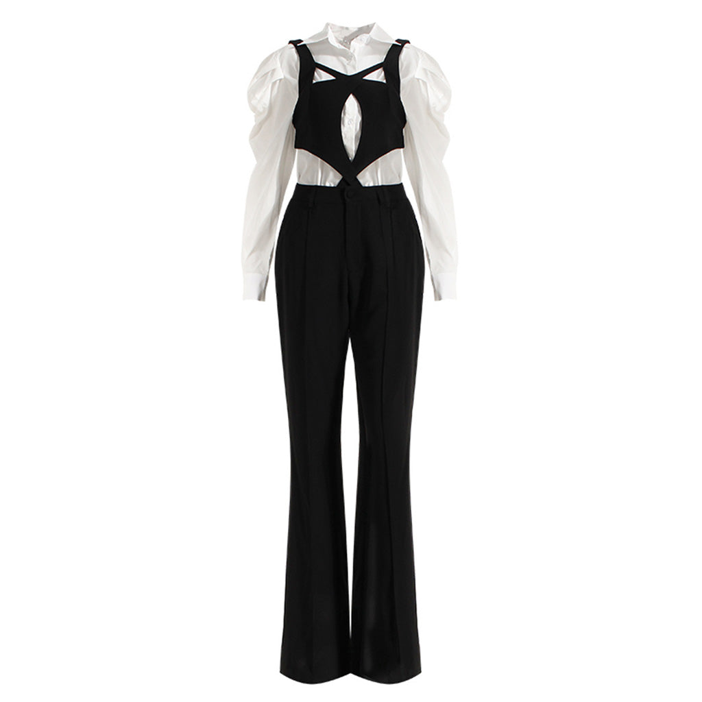 Sexy Cut Out Suspender Strap Sleeveless Detachable Bootcut Jumpsuit