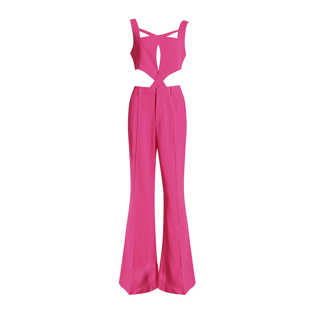 Sexy Cut Out Suspender Strap Sleeveless Detachable Bootcut Jumpsuit