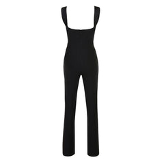 Sexy CutOut Square Neck Suspender Strap Straight Leg Bandage Jumpsuit