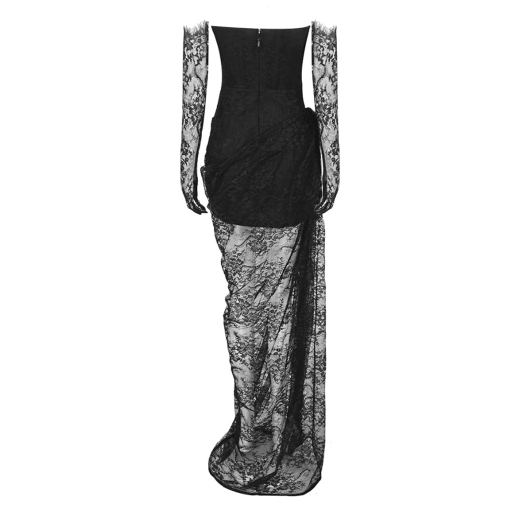 Sexy behandschuhtes, trägerloses, gerüschtes Korsett-Maxi-Abendkleid mit Strass