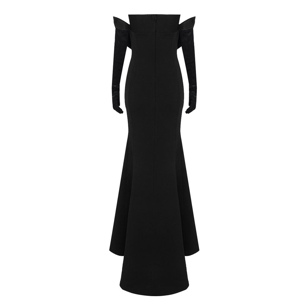 Sexy schulterfreies Maxi-Abendkleid mit Rosetten-BH und CutOuts, behandschuhtem Fischschwanz