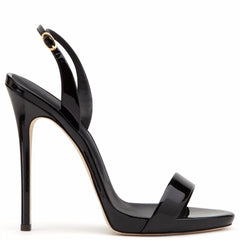 Sexy Patent Leather Round Toe Stiletto Halter SlingBack Sandals - Black