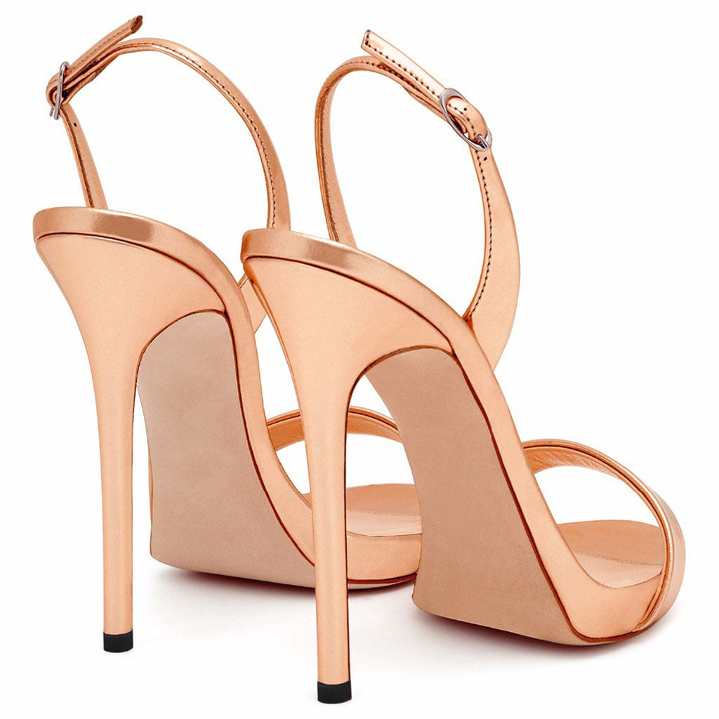 Sexy Lackleder Runde Zehen Stiletto Neckholder Slingback Sandalen - Champagner