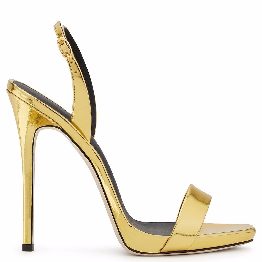 Sexy Lackleder Runde Zehen Stiletto Neckholder Slingback Sandalen - Gold