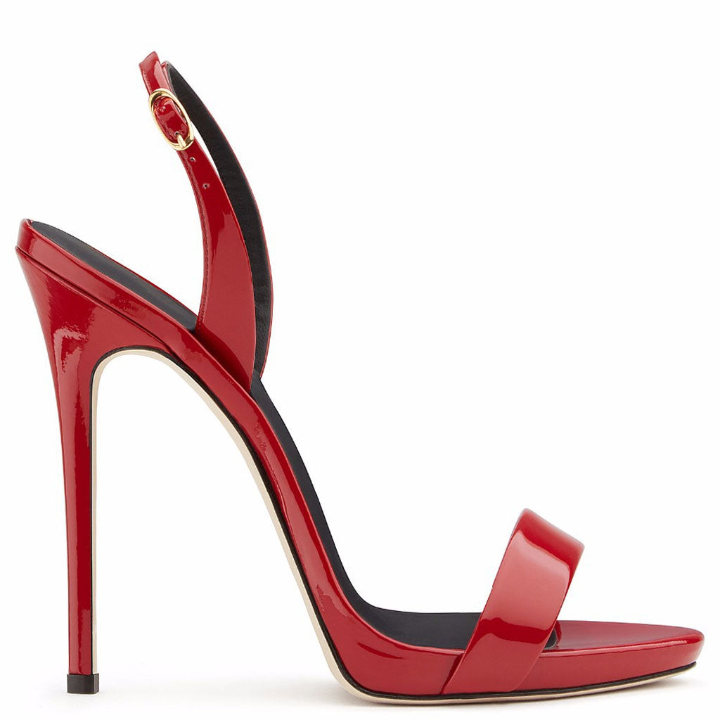 Sexy Lackleder Runde Zehen Stiletto Neckholder Slingback Sandalen - Rot