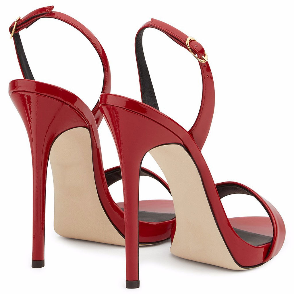 Sexy Lackleder Runde Zehen Stiletto Neckholder Slingback Sandalen - Rot