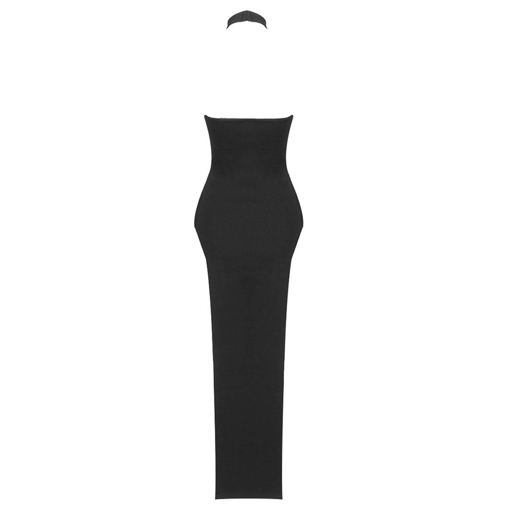 Sexy, einfarbiges Neckholder-Maxi-Abendkleid mit offenem Rücken, Schlitz und hohem Bund