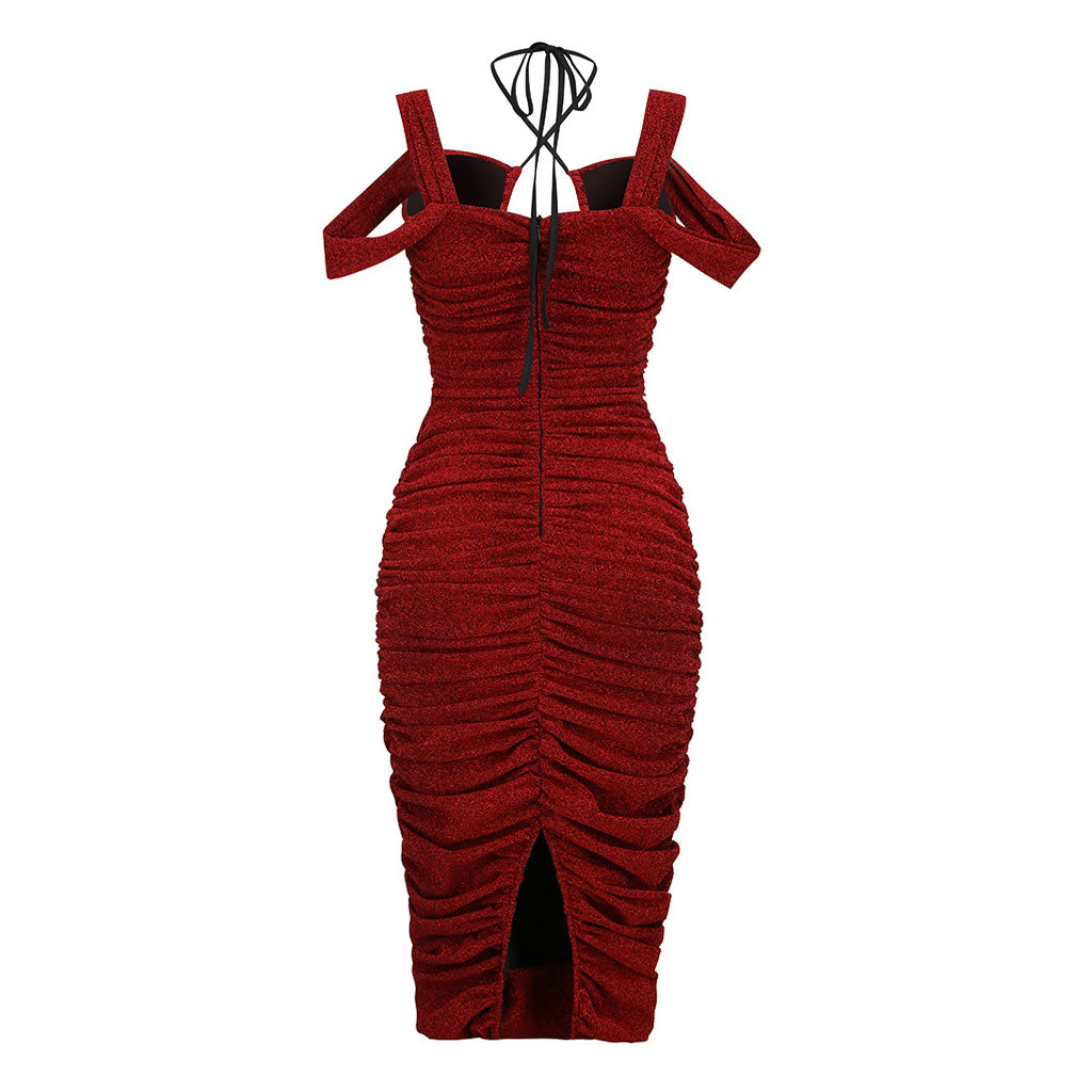 Sexy Strappy Plunging Neck CutOut Back Slit Ruched Bodycon Mini Dress