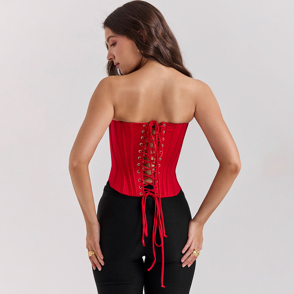 Haut bustier court sexy à lacets et décolleté en cœur