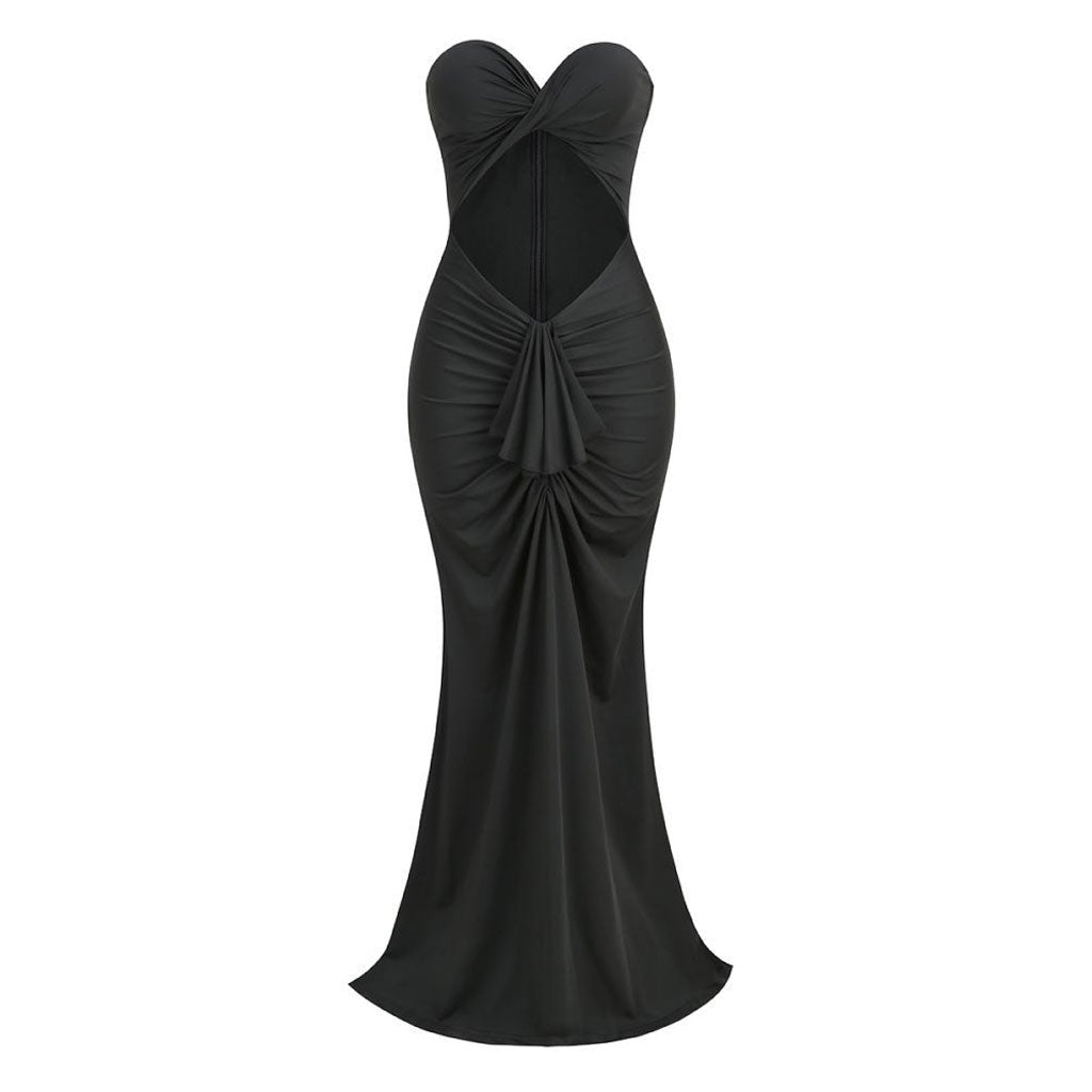 Sexy Twisted Sweetheart Ruched Draped Ruffle CutOut Maxi Mermaid Evening Dress