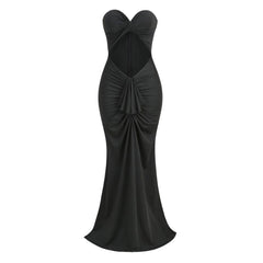 Sexy Twisted Sweetheart Ruched Draped Ruffle CutOut Maxi Mermaid Evening Dress