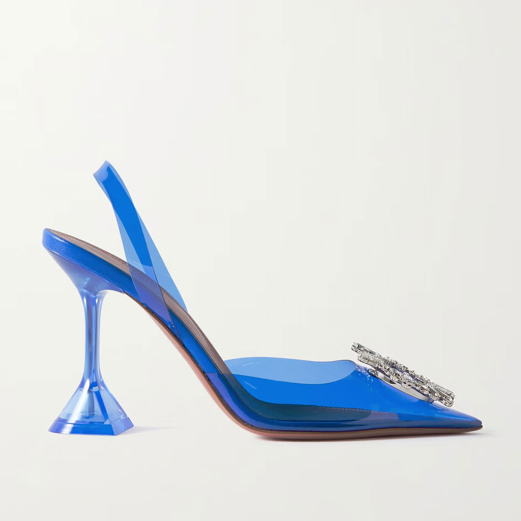 Slingback-Pumps mit transparentem Martini-Absatz und glänzenden Kristallen - Blau