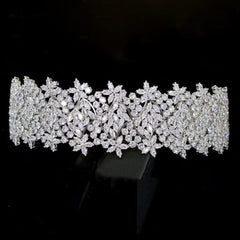 Shiny Floral Rhinestone Embellished Bridal Headband - Silver