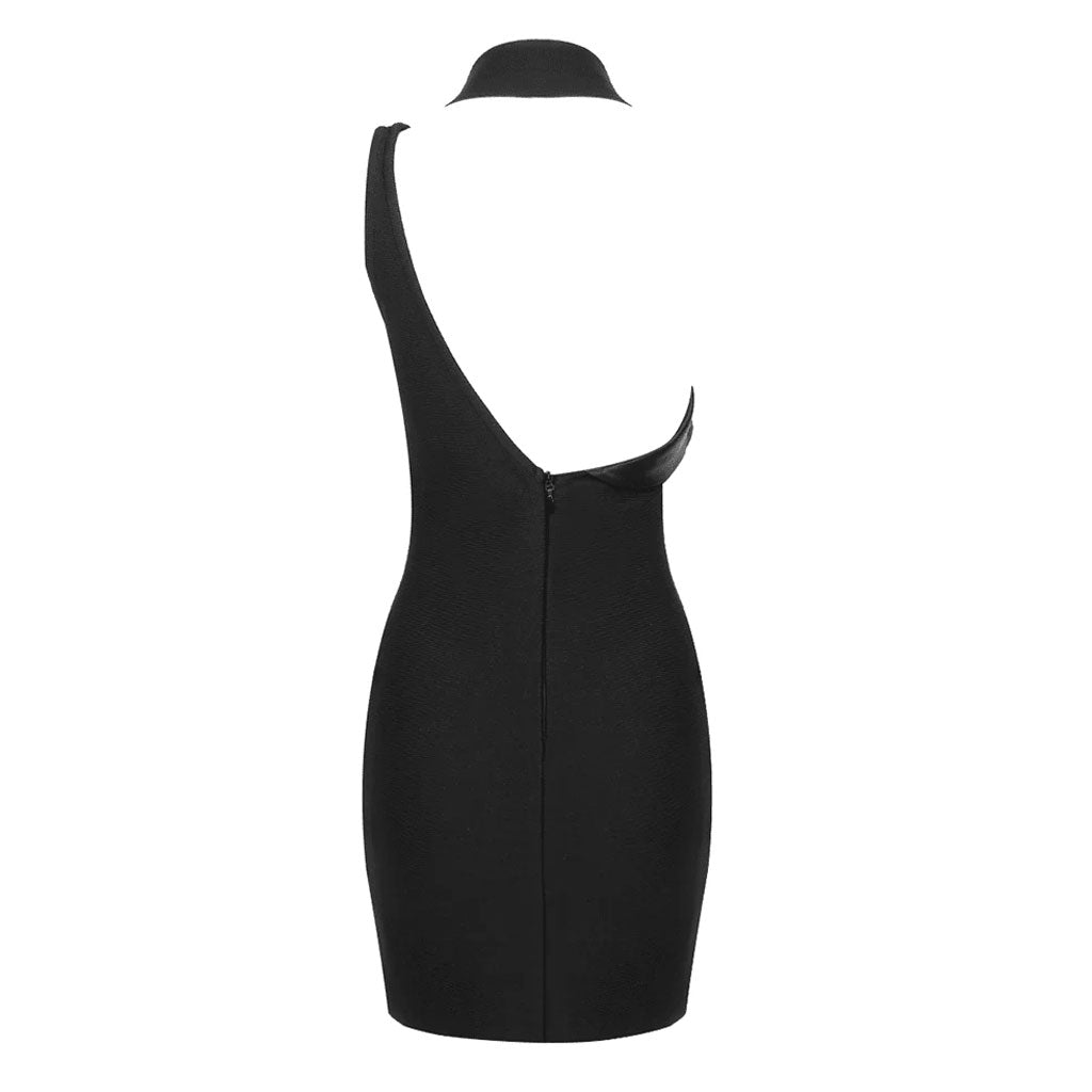 Singular Lapel Halter Neck Split CutOut Sleeveless Bodycon Mini Bandage Dress