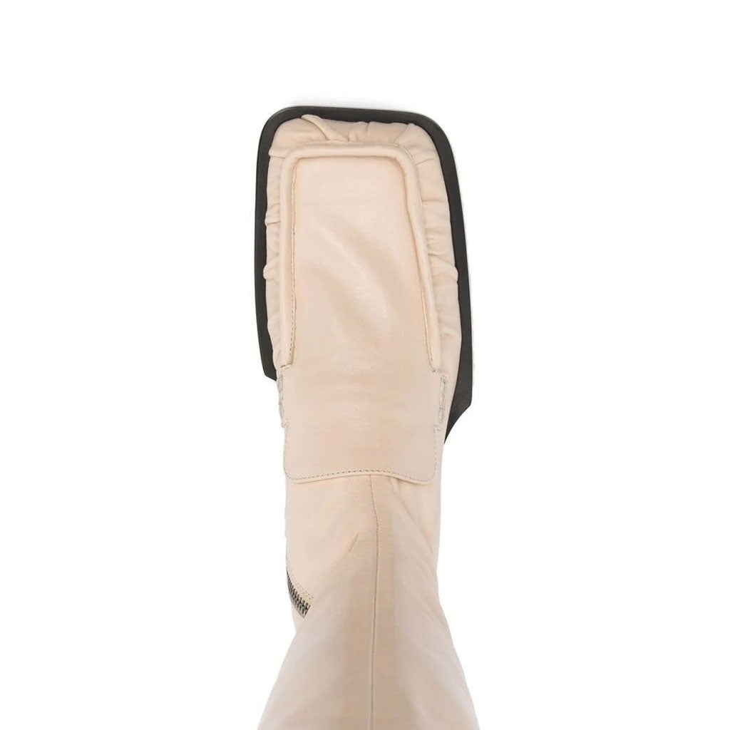 Sleek Square Toe Over Knee Chunky Low Heeled Boots - Beige