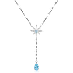 Sparkly Crystal Cubic Zirconia Star Blue Topaz Heart Pendant NeckLace