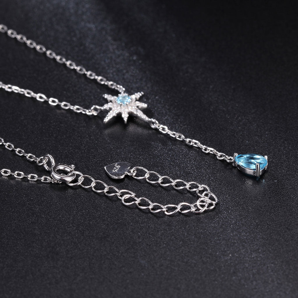 Sparkly Crystal Cubic Zirconia Star Blue Topaz Heart Pendant NeckLace