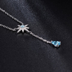 Sparkly Crystal Cubic Zirconia Star Blue Topaz Heart Pendant NeckLace