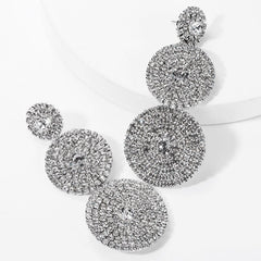 Sparkly Crystal Embellished Circle Triple Drop Earrings - Silver