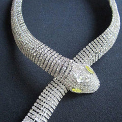 Sparkly Plated Crystal Embellished Snake Shape NeckLace - Silver