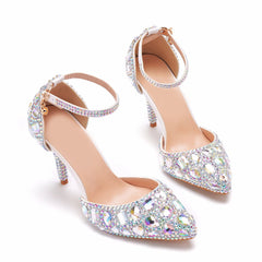 Sparkly Rhinestone Embellished Ankle Strap Stiletto Pumps - Multicolor