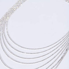 Sparkly Rhinestone Embellished Tassel Layered Backdrop NeckLace - Silver