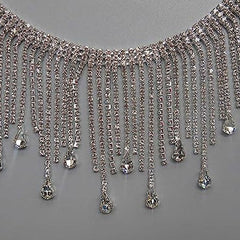 Sparkly Rhinestone Embellished Waterfall Fringe Choker NeckLace - Silver