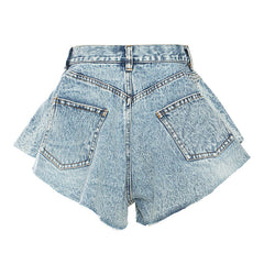 Short en jean à taille haute avec franges et strass scintillants et jambes larges