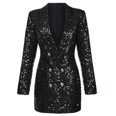 Zweireihiger Blazer mit glitzernden Pailletten - Schwarz