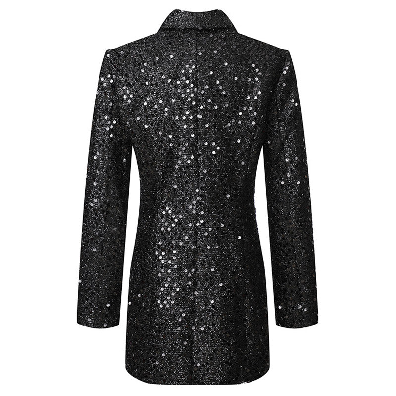 Zweireihiger Blazer mit glitzernden Pailletten - Schwarz