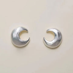 STAND BY YOU Metallic Brushed Satin Crescent Moon Stud Earrings