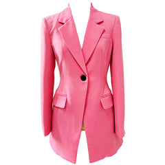 Blazer ajusté à simple boutonnage contrasté et col à revers élégant - Rose