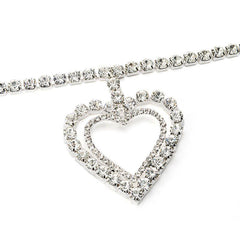 Sweet Double Heart Pendant Crystal Embellished Collar NeckLace - Silver