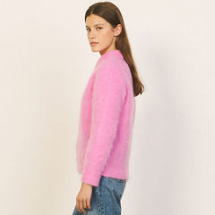 Süßer Rundhals Langarm Mohair Strickpullover - Hot Pink