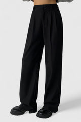 High Waisted Trousers with Two Buttons - Black