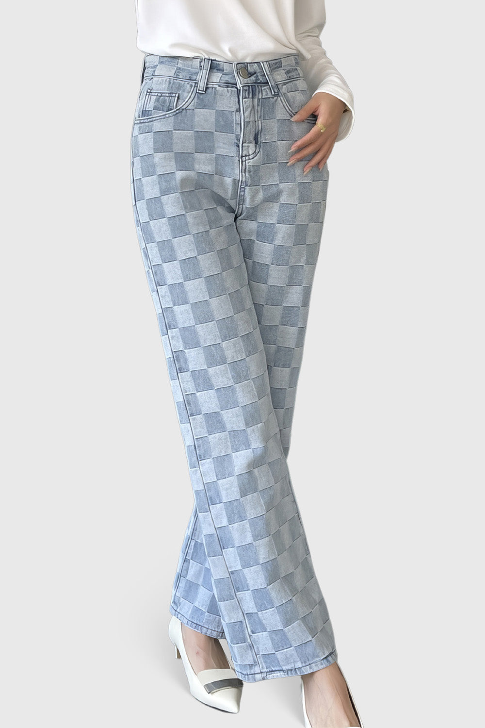 Patterned Ankle-Length Jeans - Blue