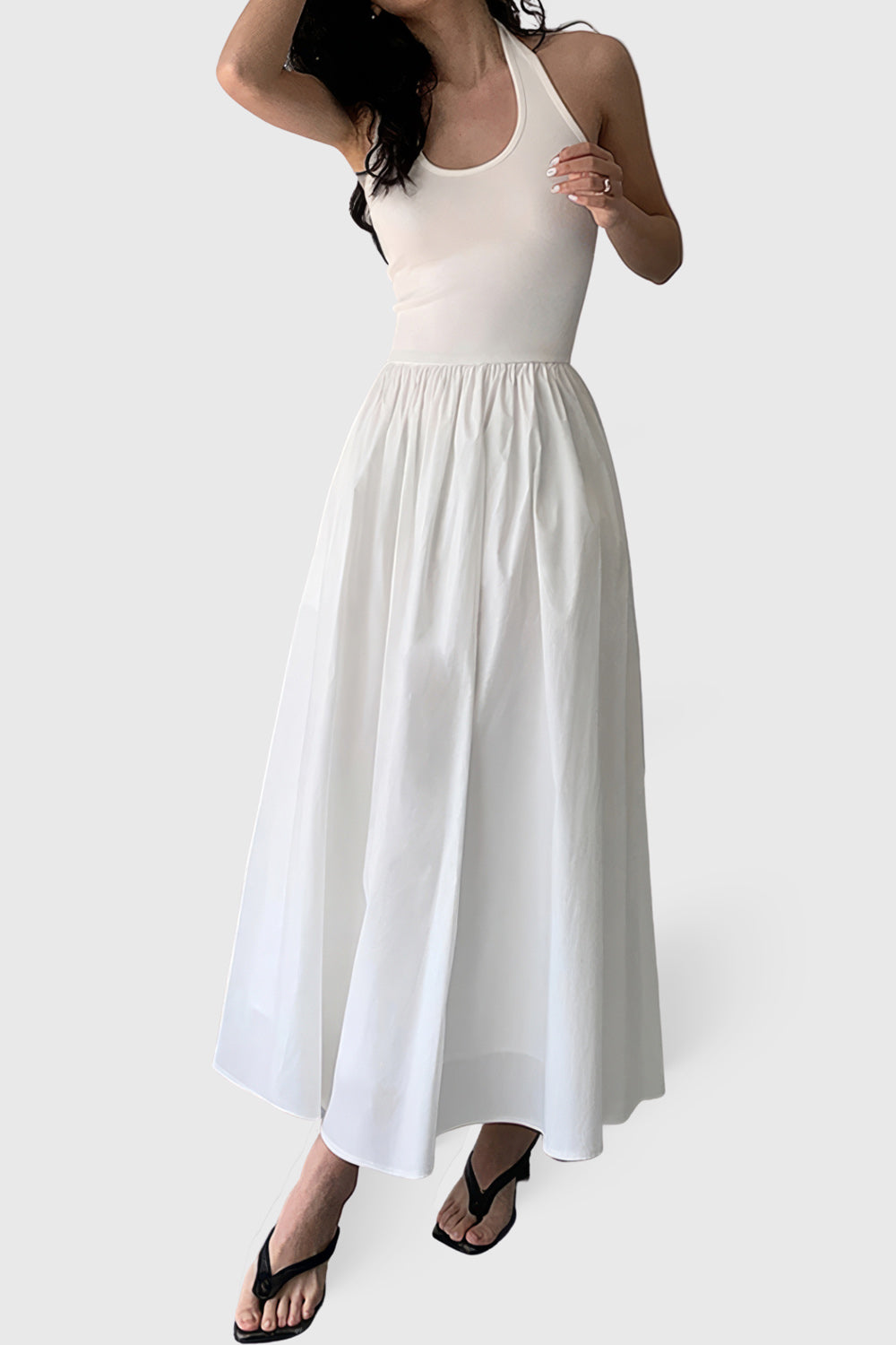 Midi Dress with Halter Neck - White