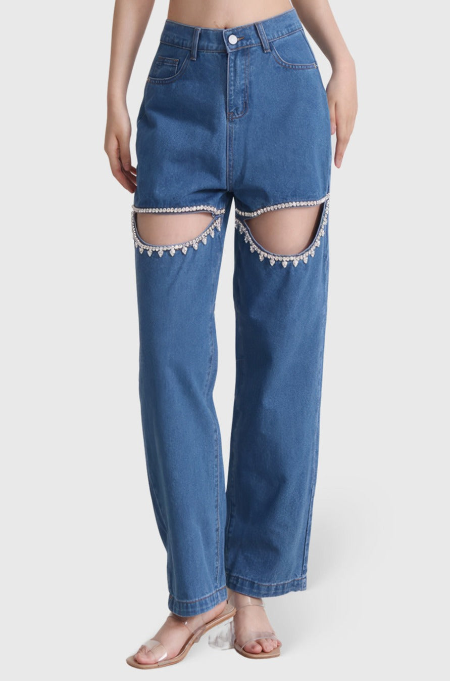 High Waist Jeans mit Cut Outs - Dunkelblau