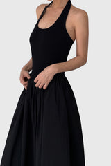 Midi Dress with Halter Neck - Black