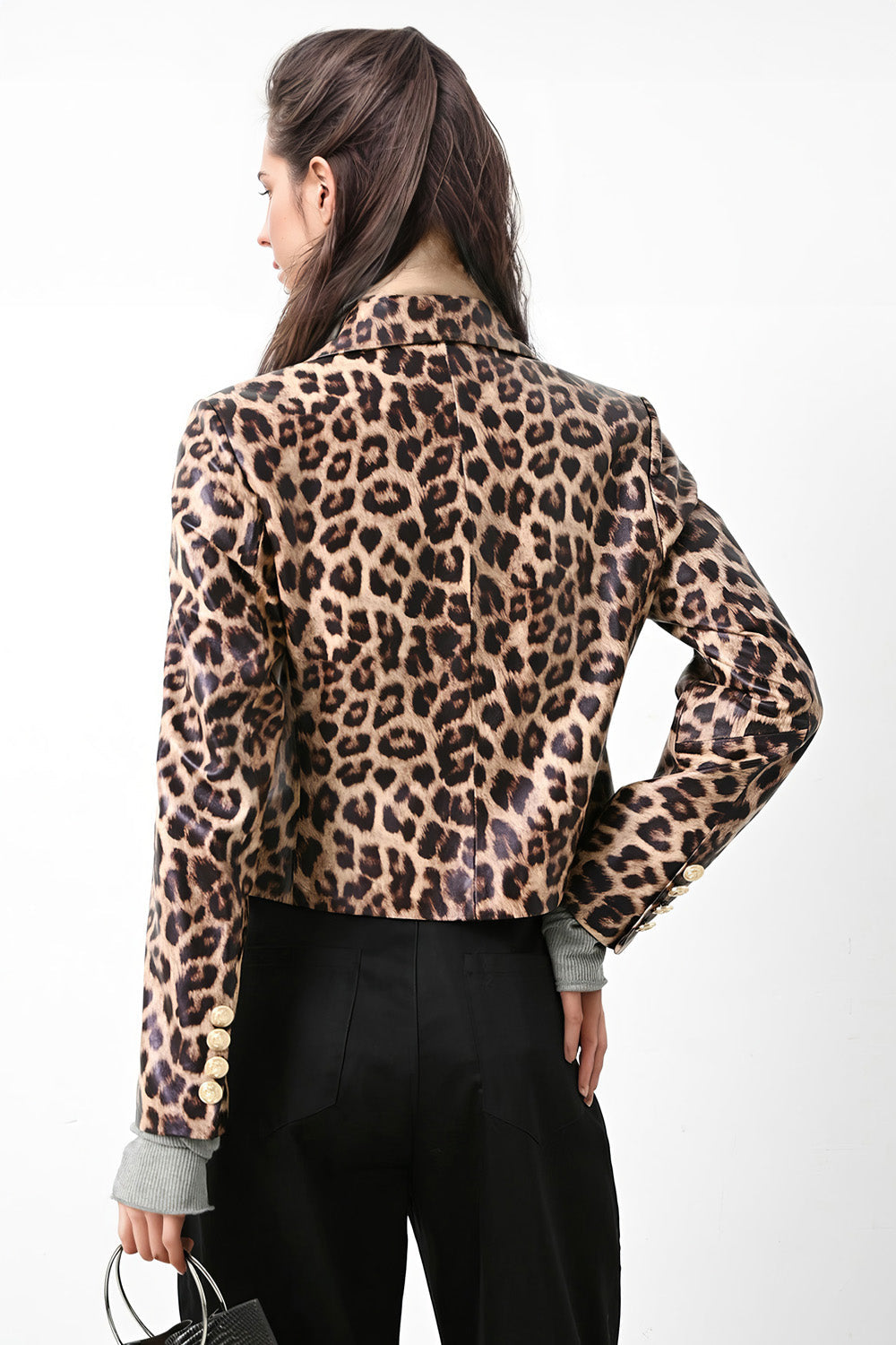 Tailored Double Breasted Blazer in Animal Print - Brown