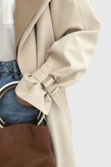 Doppellagiger langer Trenchcoat - Hellbraun