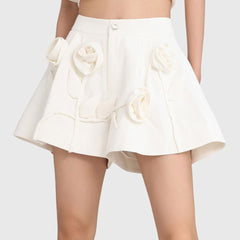 WHITE HIGH WaistED SHORTS with Flowers