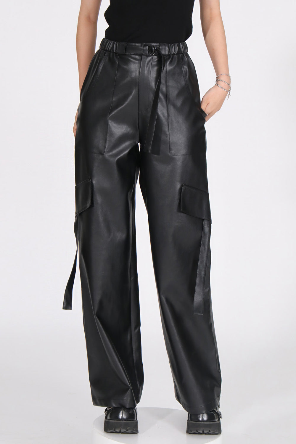 Pantalon large en cuir - Noir