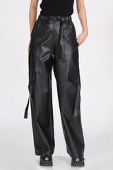 Pantalon large en cuir - Noir