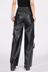 Pantalon large en cuir - Noir