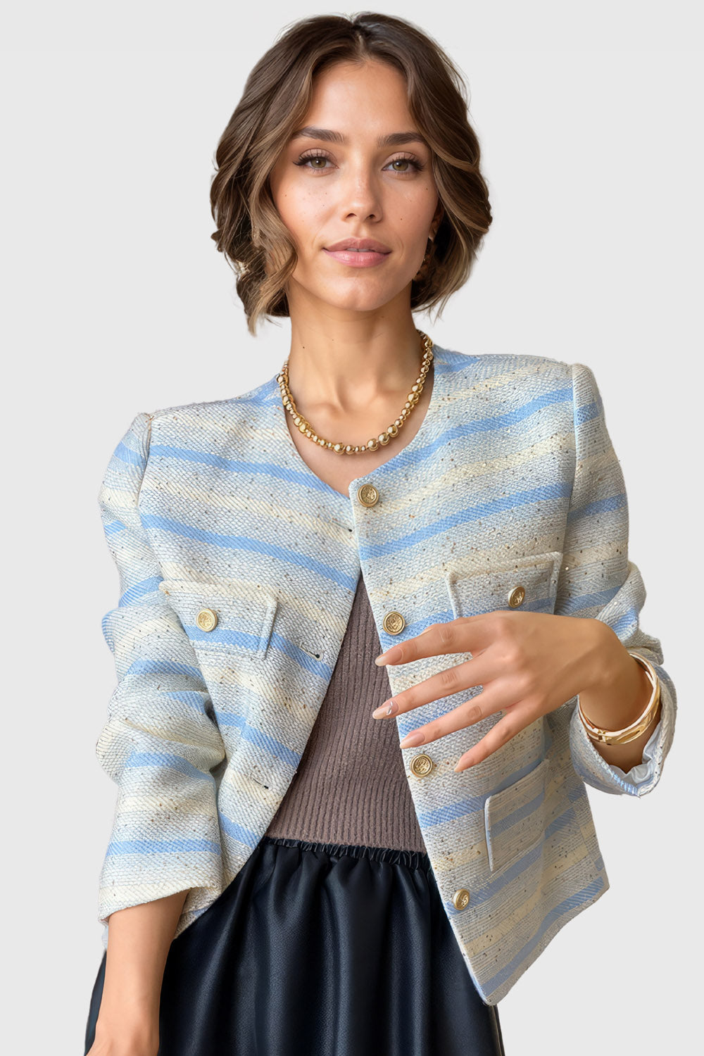 Gestreifte minimalistische Jacke - Blau