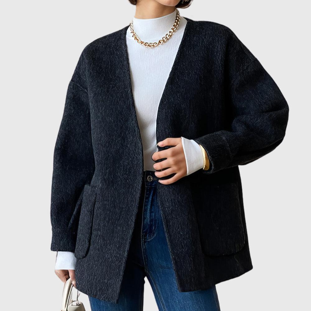 DUNKELGRAUER Cardigan mit Gürtel und Taschen