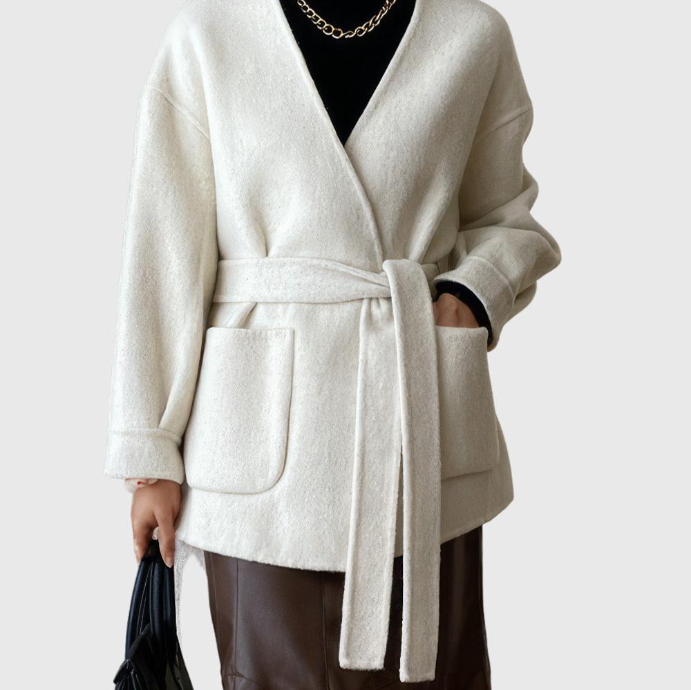 Beige Belted Cardigan with Pockets