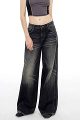 Weite Jeans mit verwaschenen Details - Grau